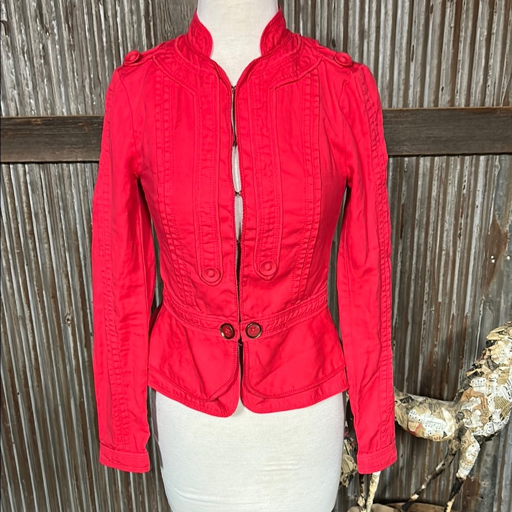 NWT Elevenses Red Utility Jacket with Stand-Up Collar and Quilted Texture